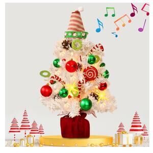 Mini White Christmas Tree, Small Flocked Christmas Tree with Lights (C190)